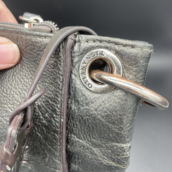 Tignanello Metallic Leather Handbag Purse Silver Pebbled Medium Braided Handle - Picture 8 of 16